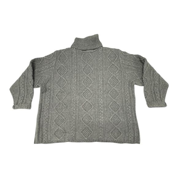 Eddie Bauer Wool Blend Turtleneck Women's Gray XXL Cable Knit Fisherman Sweater - Picture 1 of 7